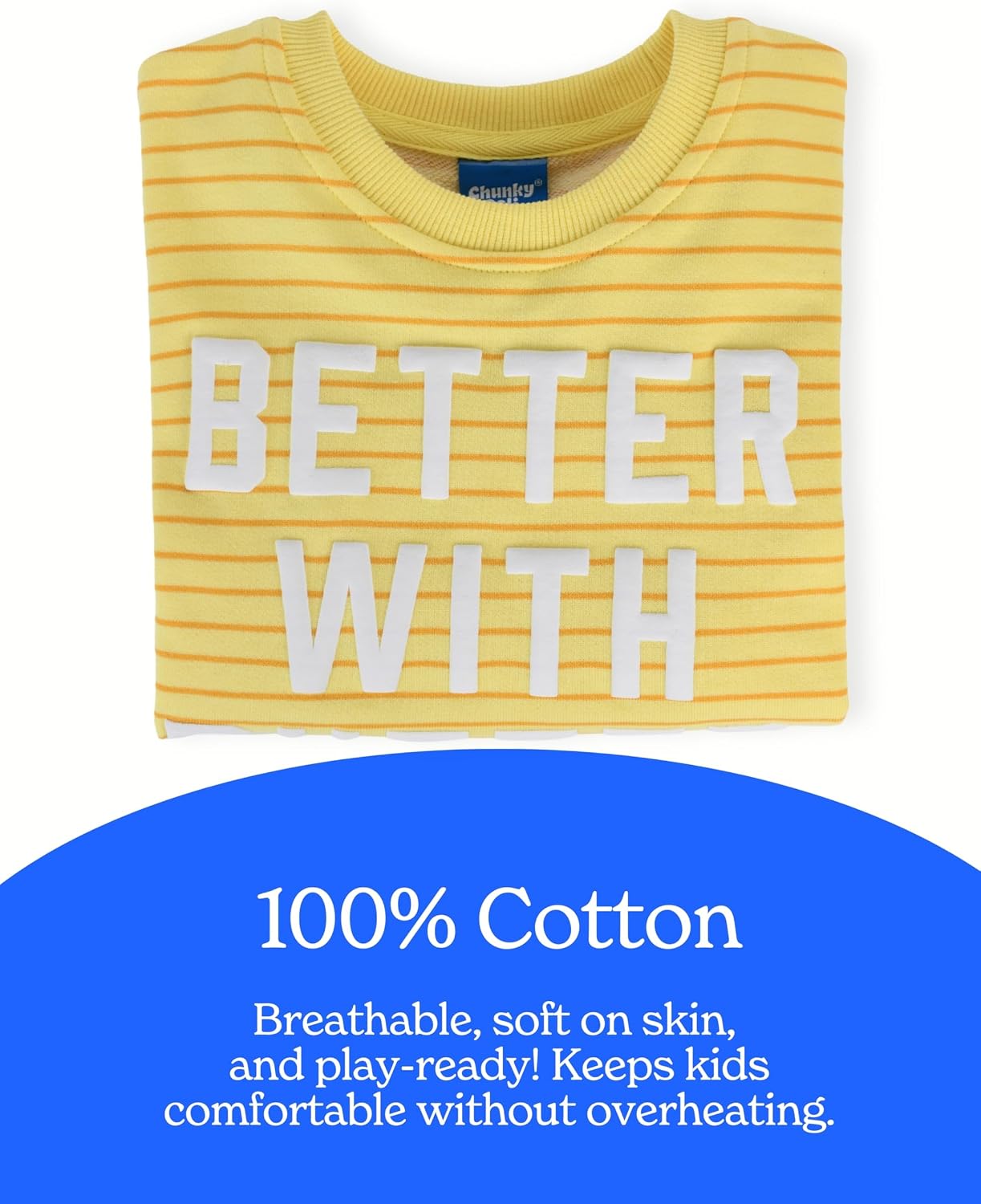 Chunky Deli Foodie Kids Crewneck Sweater 100% Cotton 3D Puff Print Lettering Nostalgic Unisex Striped Knitwear Sizes 2T 3T 4T