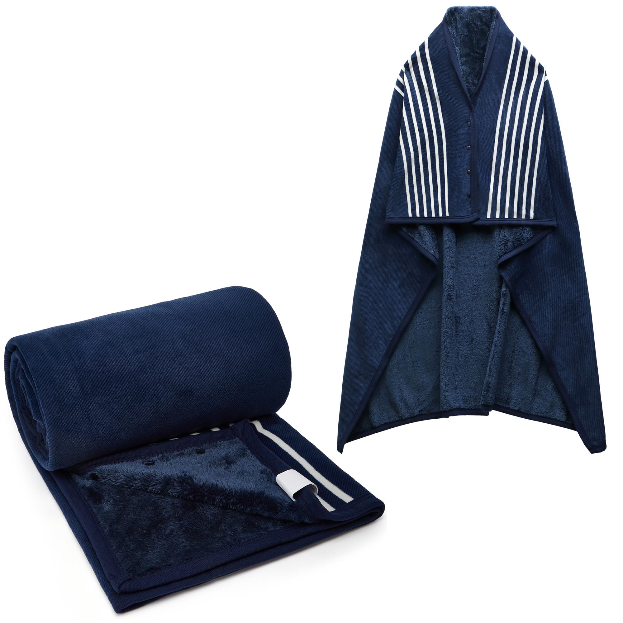 forestfish Fleece Wearable Blanket Plus Size, Comfy Lightweight Lap Blanket Poncho Throw With Buttons, 63“x 55”(Blue)