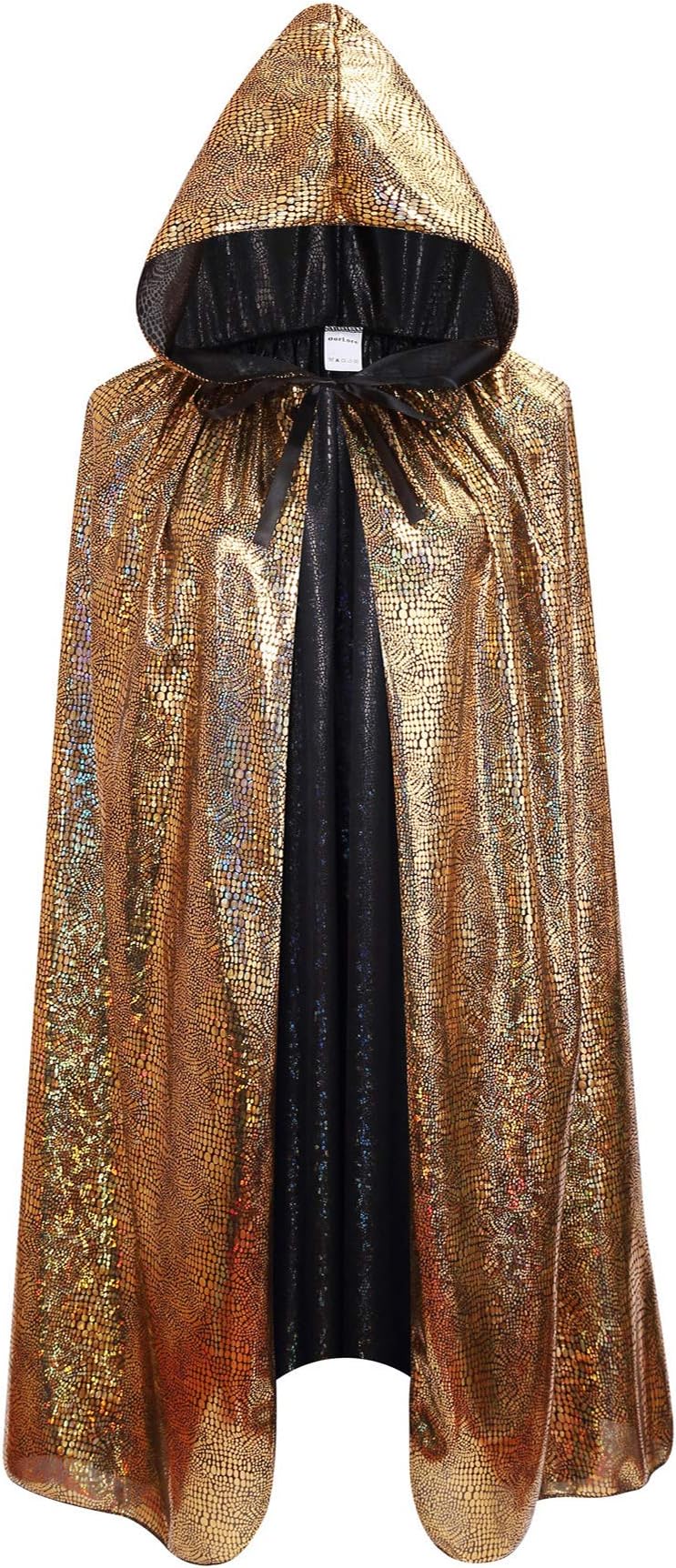 OurLore Halloween Christmas Costumes Cape for Kids Shiny Hooded Masquerade Cosplay Party (Gold, Large)