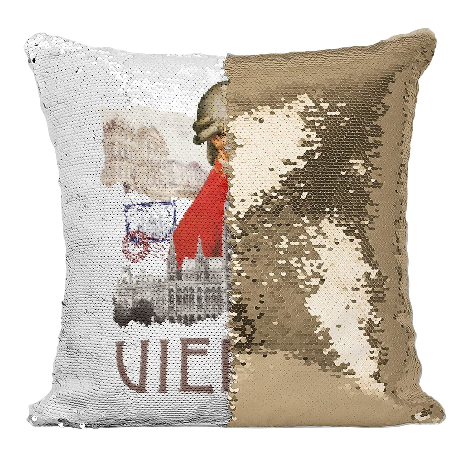 Coussin à Paillettes Dorées Voyage Autriche pour Salon Chic