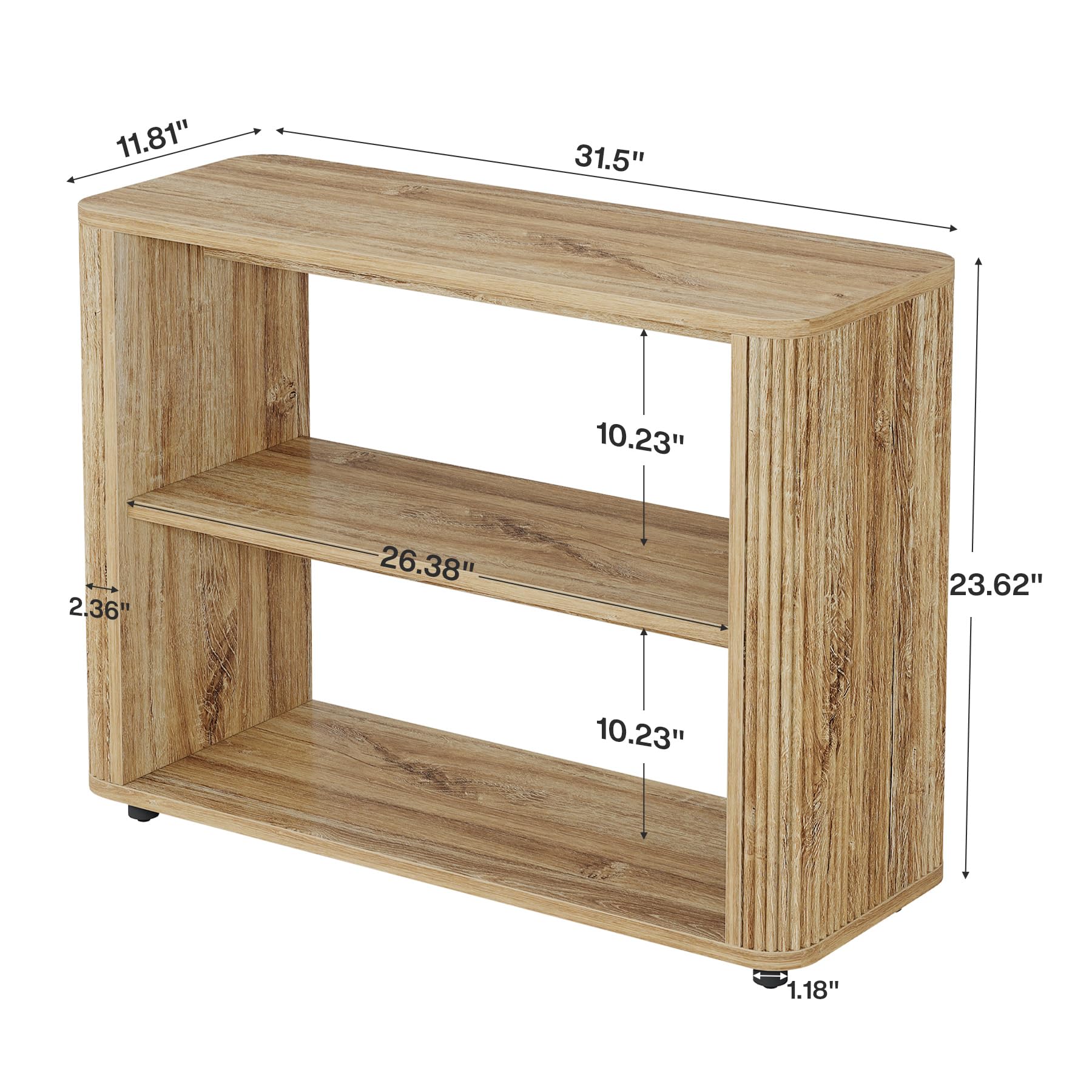 Tribesigns 3-Tier Narrow End Table, Fluted Nightstand, Bedside Table | Storage Shelves, Farmhouse Style, For Living Room, Bedroom, Small Spaces, Sofa Couch, Natural