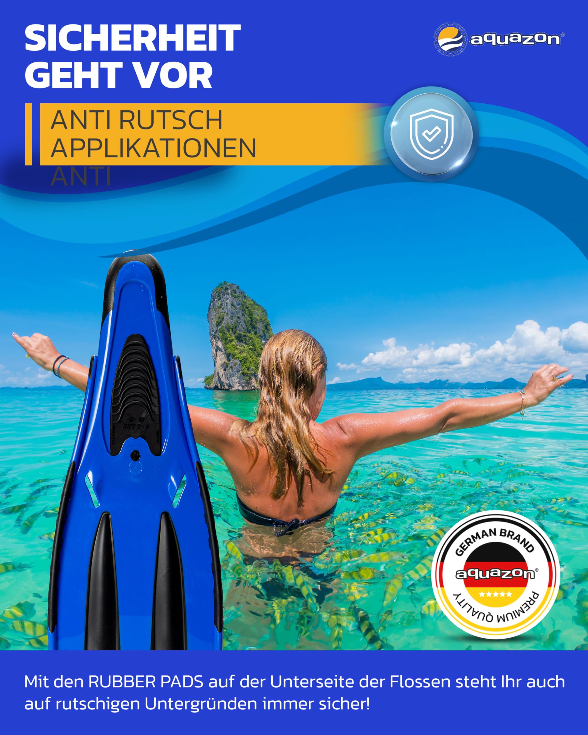 AQUAZON Adventure Marken Flossen-technisch hervorragende Schnorchelflosse mit extra weicher Fußtasche-optimaler Vortrieb durch hydrodynamische Optimierung