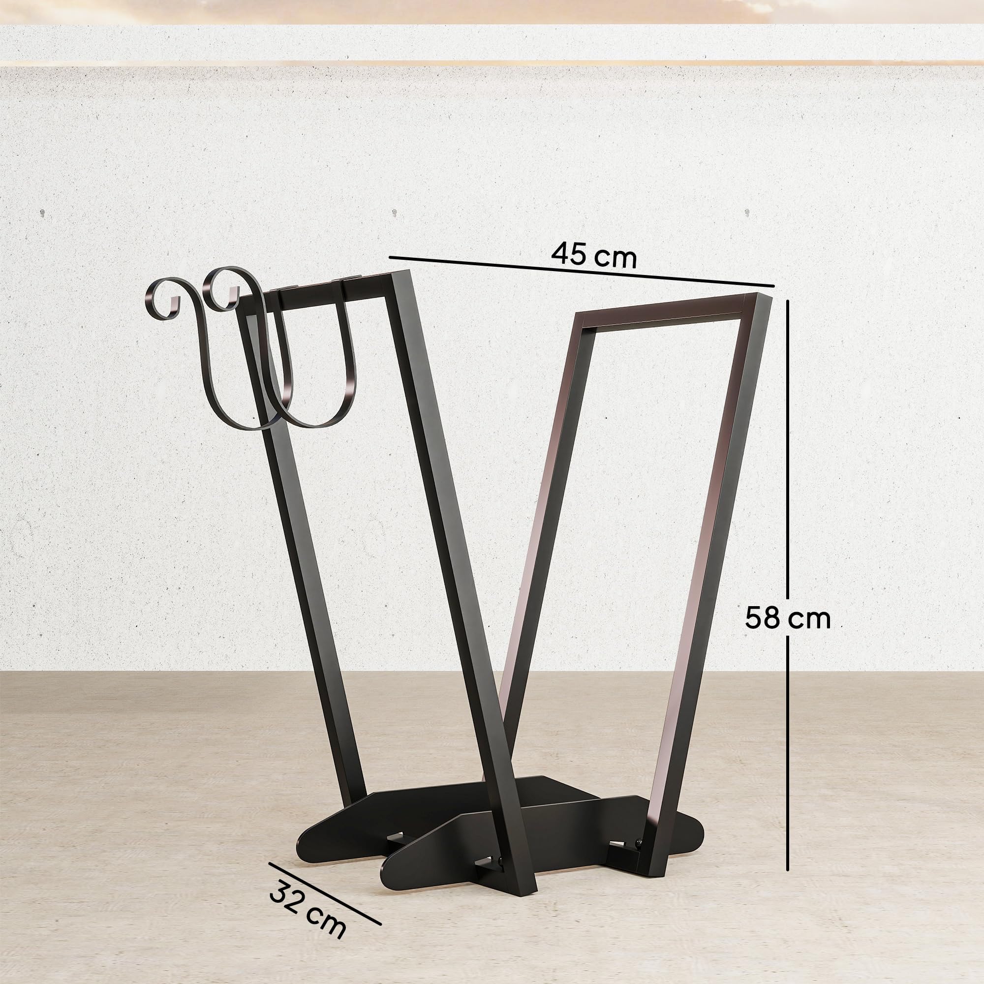 Outsunny Scaffale Portalegna da Esterno e Interno con Ganci in Acciaio, Legnaia Design Moderno con Base Rialzata, 45x32x58cm, Nero