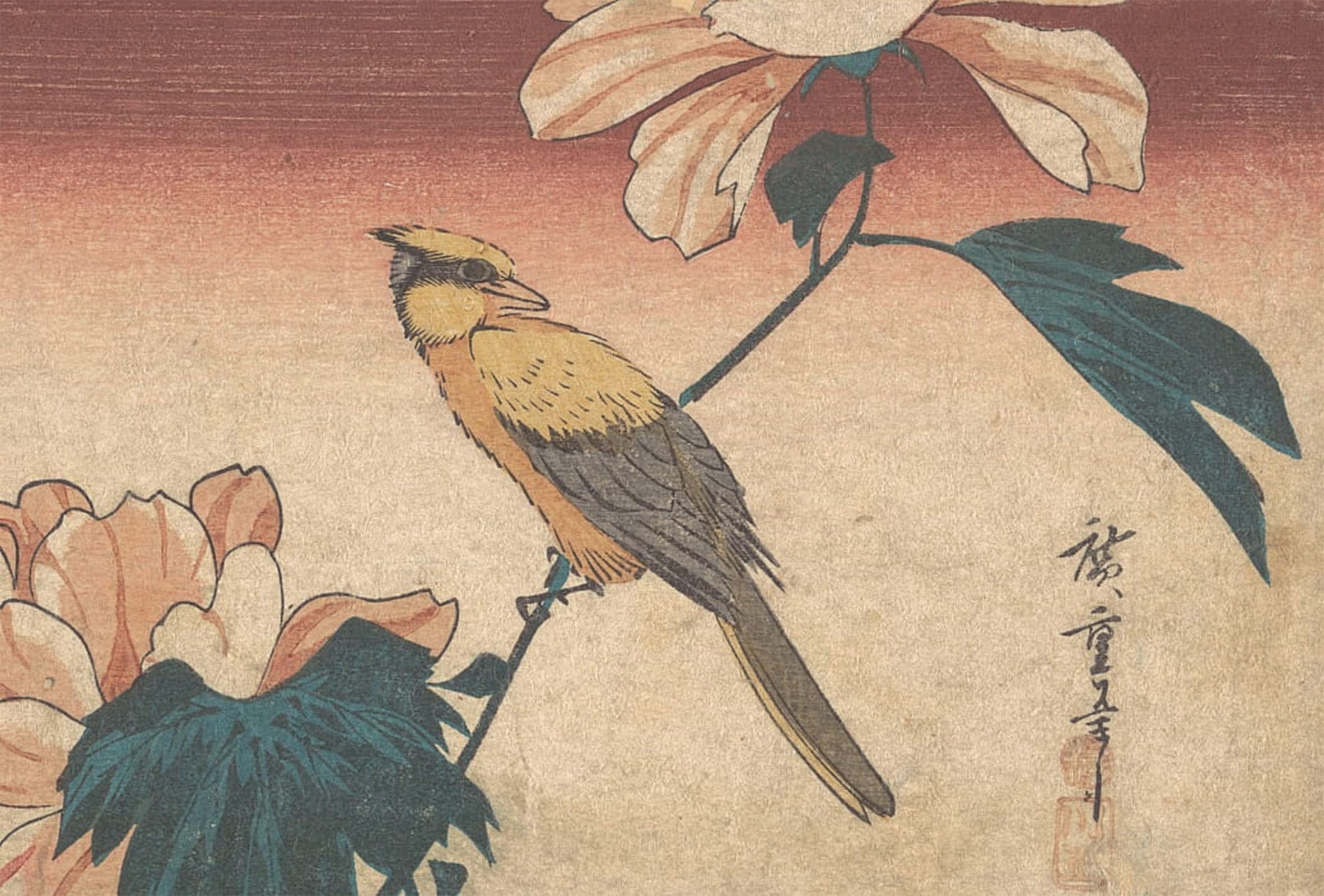 ARTXLXXBN Famous Art Print Poster Vintage Wall Art Hibiscus Mutabilis and Jay by Ando Hiroshige Canvas Art Poster for Home Decor 60x90cm