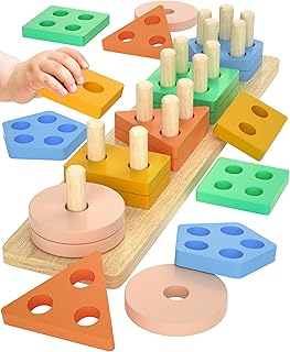 Uping Montessori Wooden Puzzle from 1 Year Old Sorting Game Wooden Toy Sorting Toy Motor Skills Learning Toy Baby Toy 1 2 3 Year Birthday Gifts for Boys and Girls