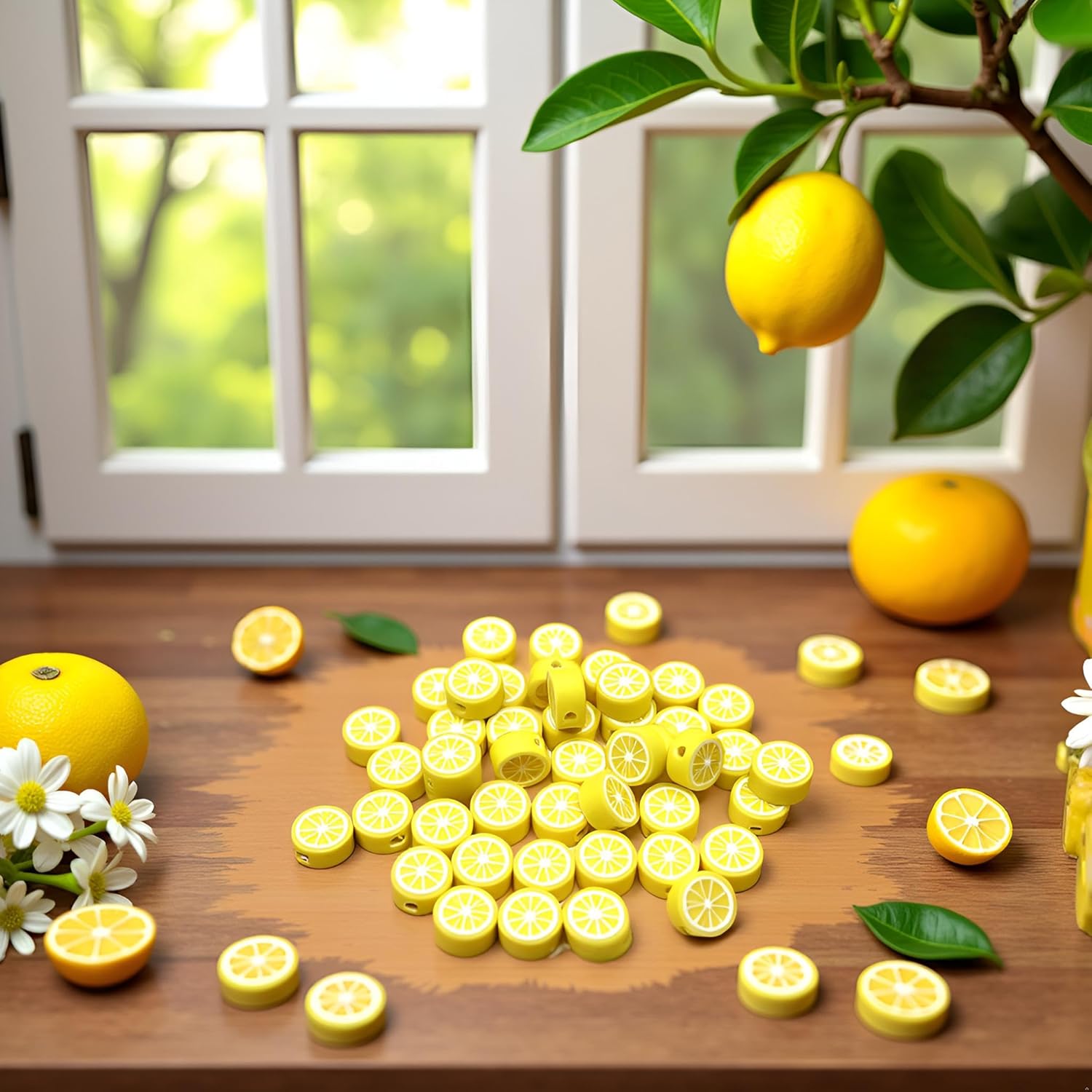 200Pcs Yellow Lemon Polymer Clay Beads Fruit Charm Beads Flat Spacer Bead Jewelry Making Supplies for Necklace Earring Bracelet Making Lemon (10mm) - Image 8