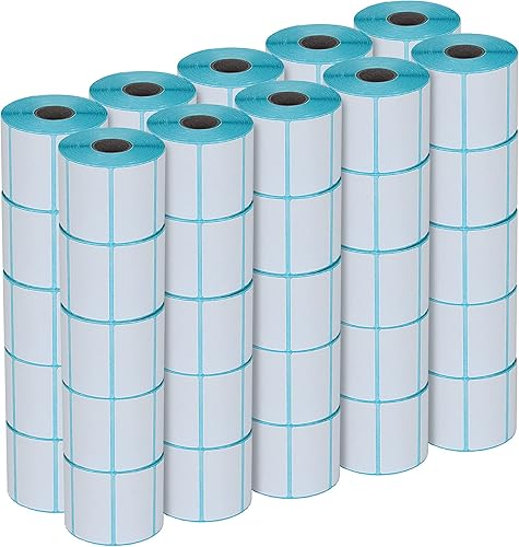 ESSENTIAL 50 rollos de etiquetas térmicas directas de 2 14 x 1 14 pulgadas, 1000 etiquetas de rollo, adhesivo permanente, perforaciones entre