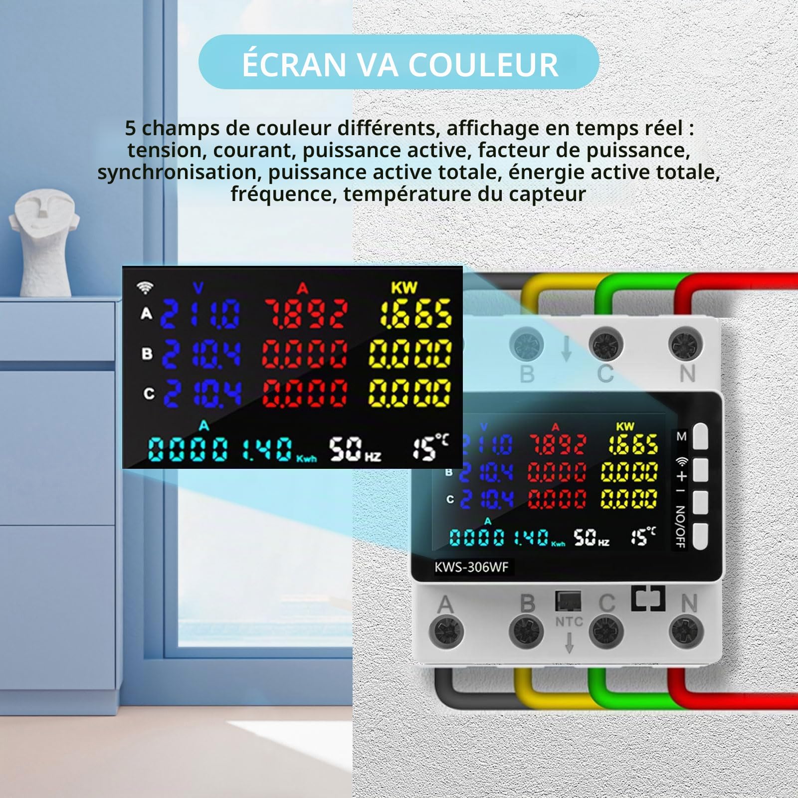 3-Phase WiFi Compteur Electrique avec Télécommande APP, 85-290V 80A