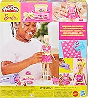 Vista 15 de Play-Doh Barbie - Juego de volantes y lazos, haz ropa de muñeca con compuesto de modelado y 9 accesorios de moda, artes y manualidades para niñas