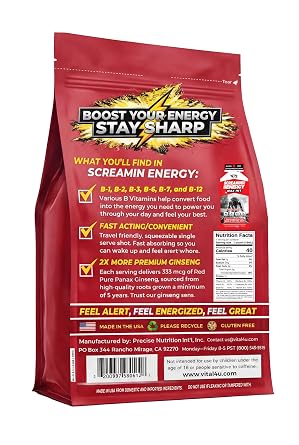 Screamin Energy Max Hit Coffee Mocha Energy Shot Pouches, 24 Count, Extra Strength Caffeine with Panax Ginseng and B Vitamins