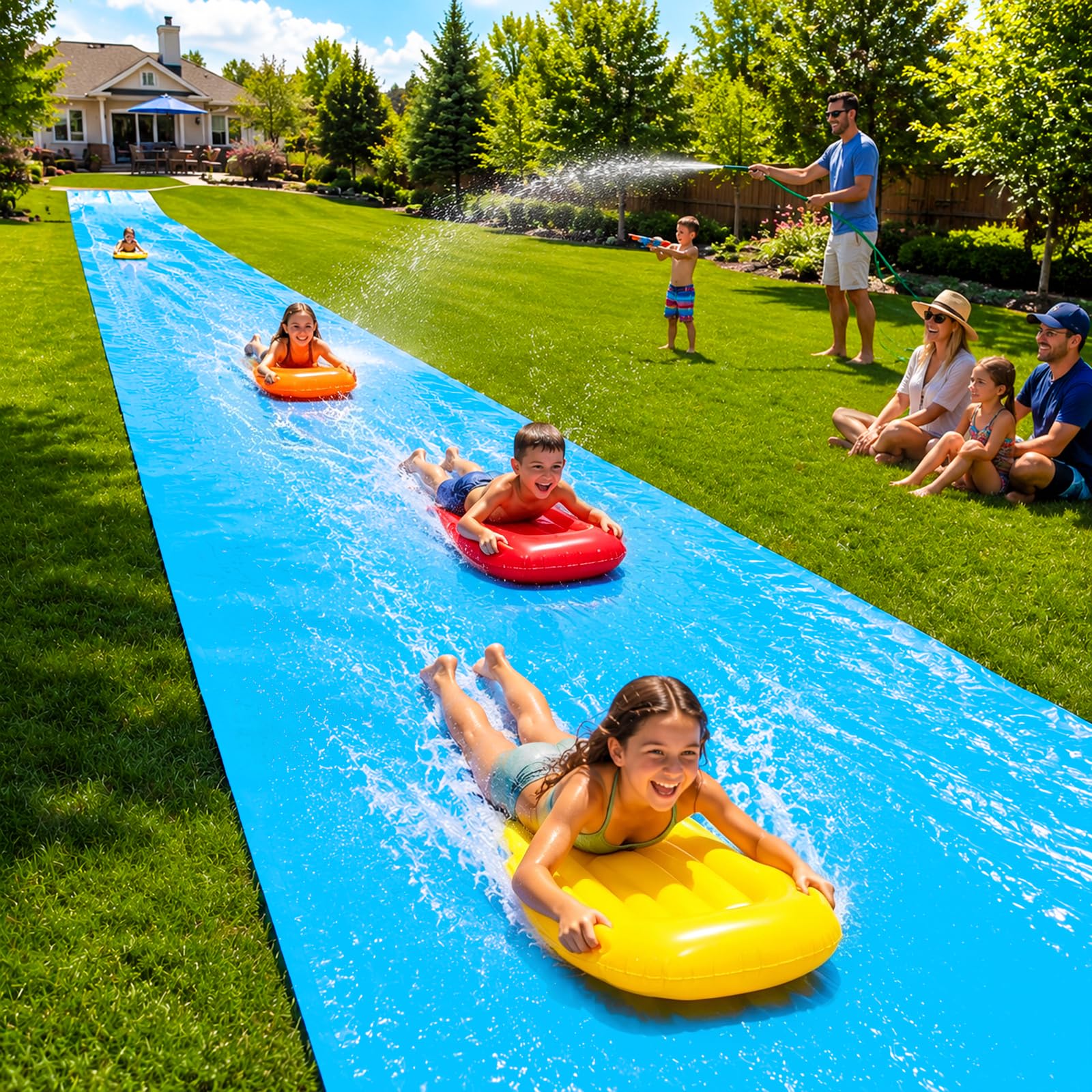 JAMBO MEGA - Tobogán acuático de 30 x 72 pulgadas y 2 bodyboards, extra largo extra ancho para niños, tobogán acuático resistente para patio trasero, juguetes de agua al aire libre JAMBO MEGA - Tobogán acuático de 30 x 72 pulgadas y 2 bodyboards, extra largo extra ancho para niños, tobogán acuático resistente para patio trasero, juguetes de agua al aire libre