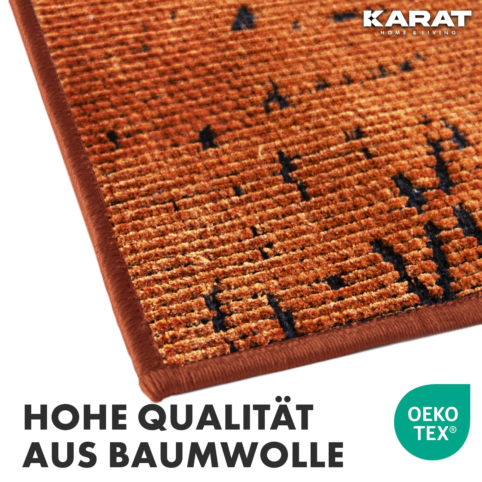 KARAT Bieżnik dywanowy klasy premium, tkany ze wzorem, terra, puszysty dywan bawełniany, chodnik do kuchni, przedpokoju i salonu, chodnik kuchenny do przedpokoju (Wena)