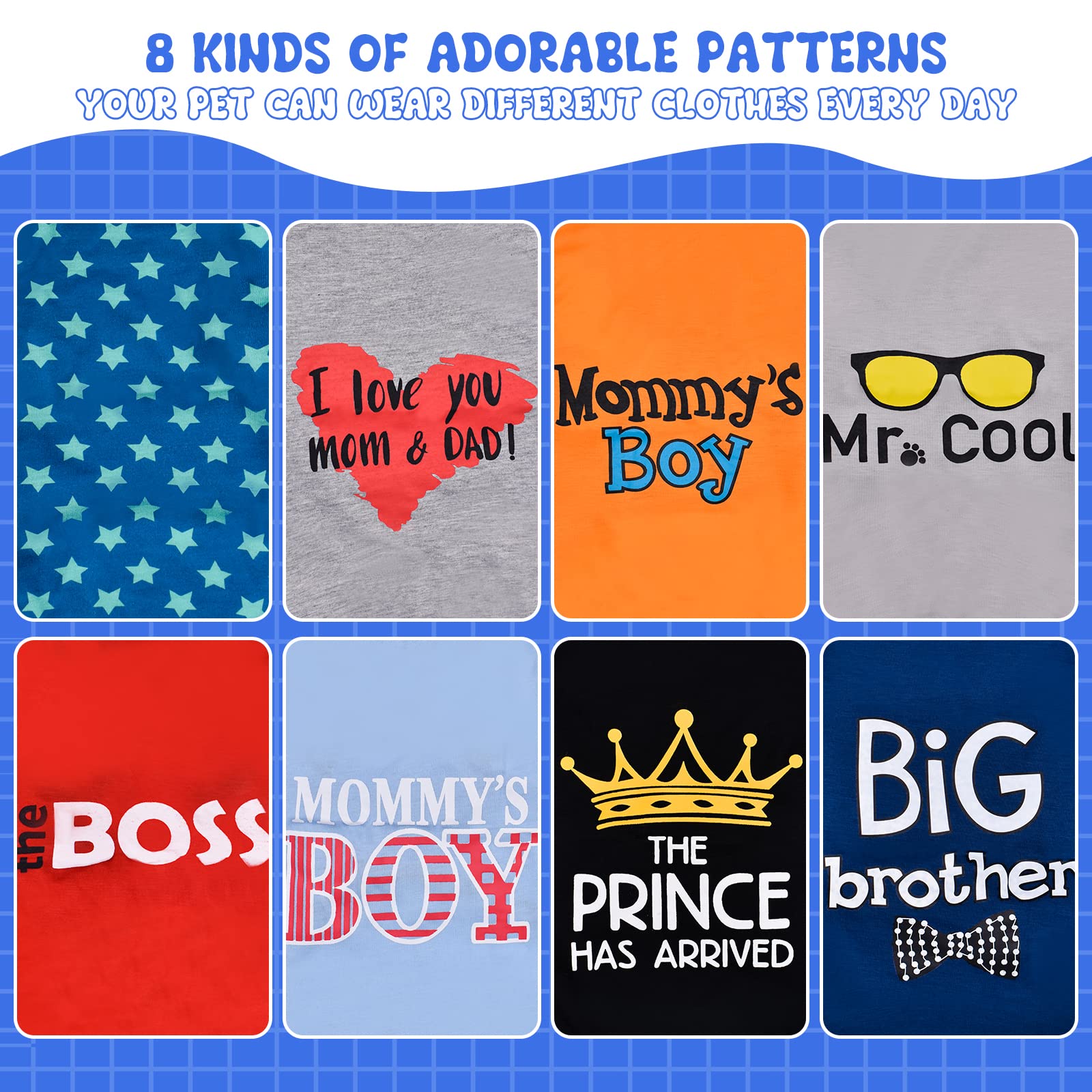 8 camisas para mascotas para perros pequeños, gatos, ropa impresa suave y transpirable con bonito patrón, sudadera para perro para chihuahuas, papillones, pomerania (para niño fresco, pequeño)