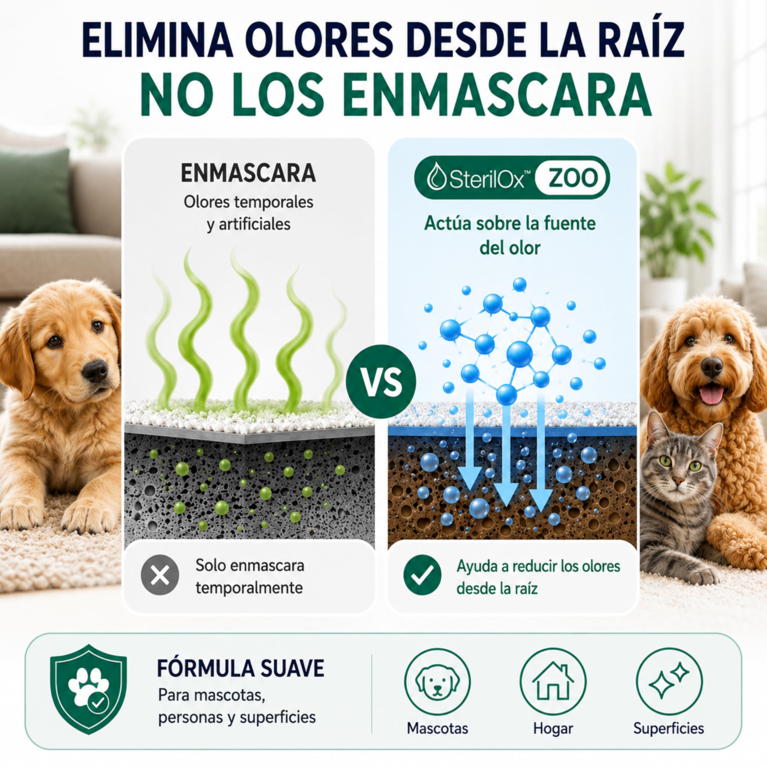 ZOO 5 L Eliminador de Olores para Perros y Gatos Sin Alcohol | Neutraliza olores de orina y mascotas. Apto para fogger y niebla fría.