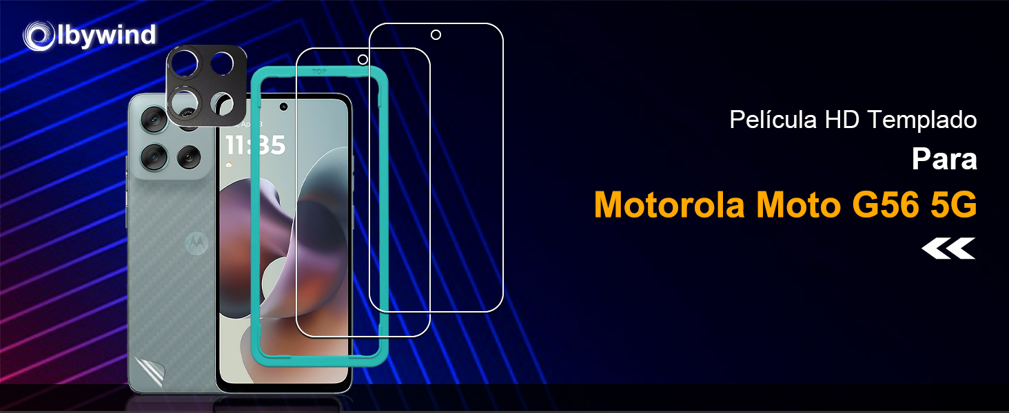 Kit Protector Pantalla Motorola Moto G56 5G - 2 Vidrios Templados 9H + 1 Protector Cámara + 1 Protector Trasero Fibra Carbono
