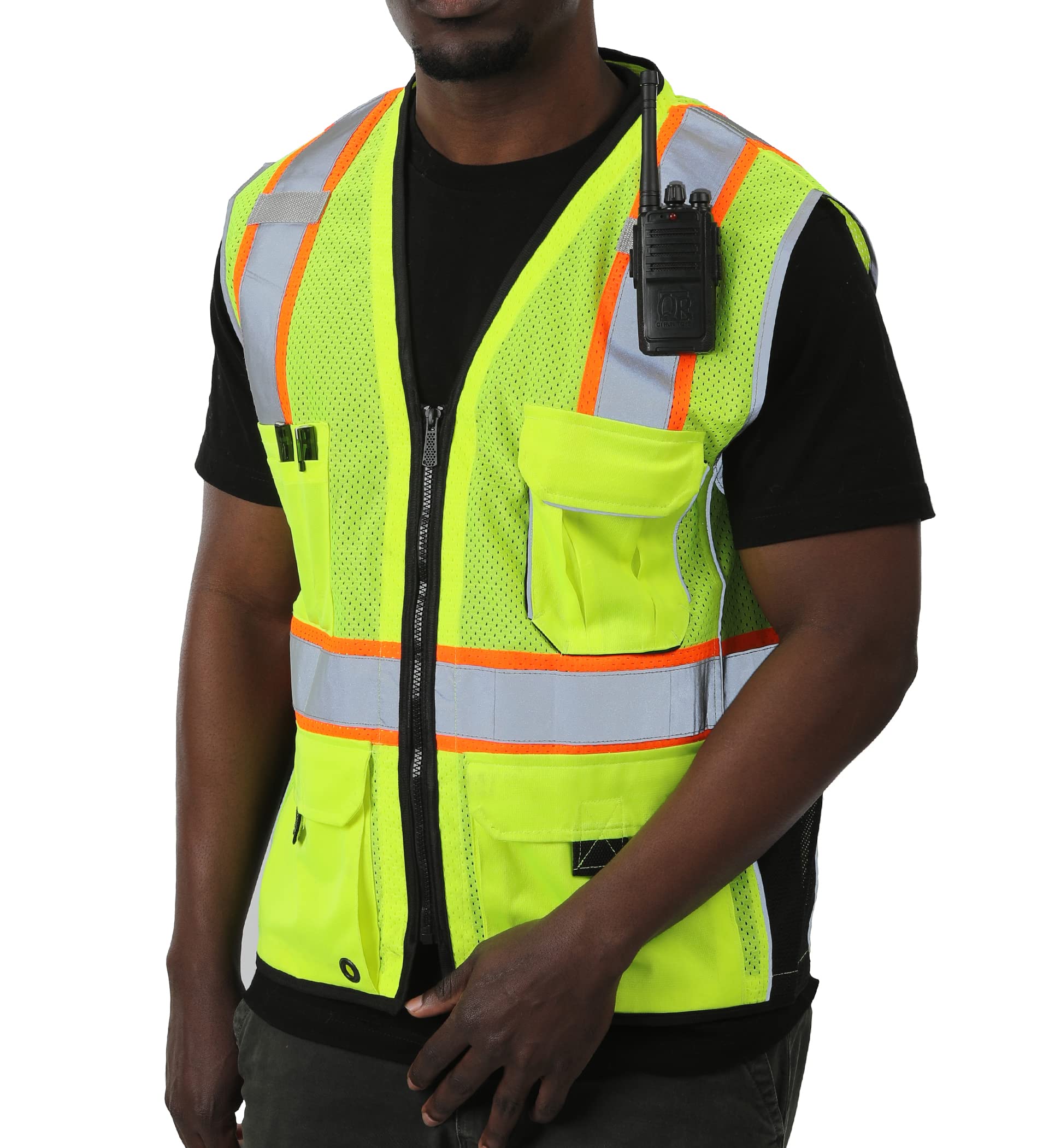 Sesafety High Visibility Safety Vest With 9 Pockets, Reflective Security Work Vest for Men, ANSI/ISEA Class 2 Type R