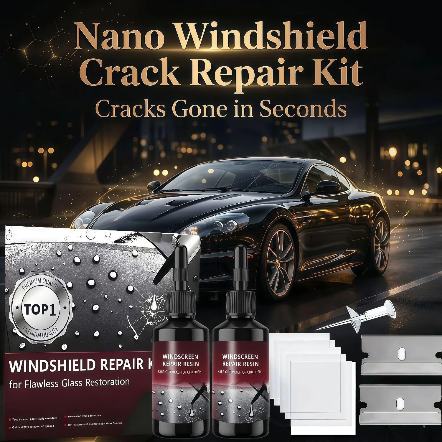 MalaFox Windshield Repair Kit, 2026 Latest Car Windshield Crack Repair Kit, 5Min Quick-Repair, 2 Bottles Nano Glass Repair Liquid,Fix Bullseye & Star Cracks