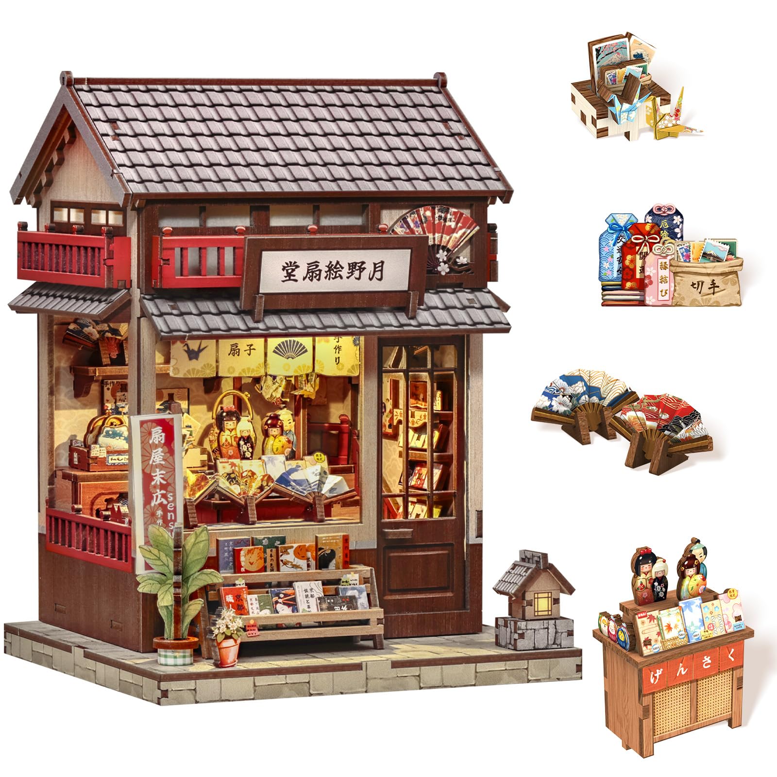 Endless Limit Book Nook Kit - Miniature Dollhouse with LED: 3D Wooden Puzzle Bookend, Retro Decor for Bookshelf, Japanese Fan Design (Tsukino Eogi-dou), Creative Gift for Crafters, Home Decor — image 1