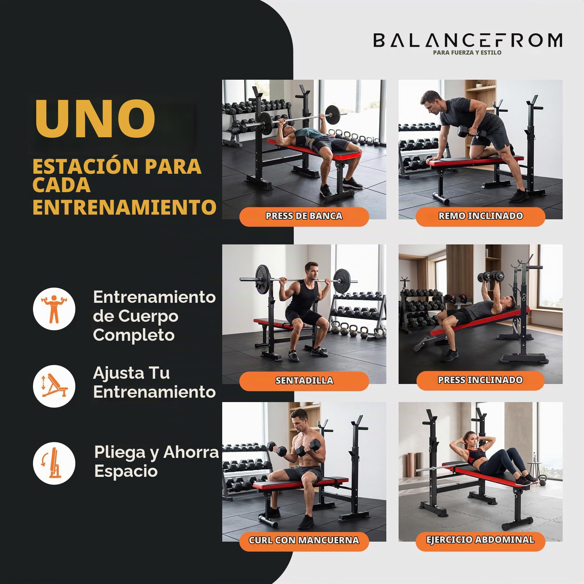 BalanceFrom Banco de entrenamiento multifuncional ajustable olímpico con soporte para sentadillas, extensión de piernas, predicador y almacenamiento de peso