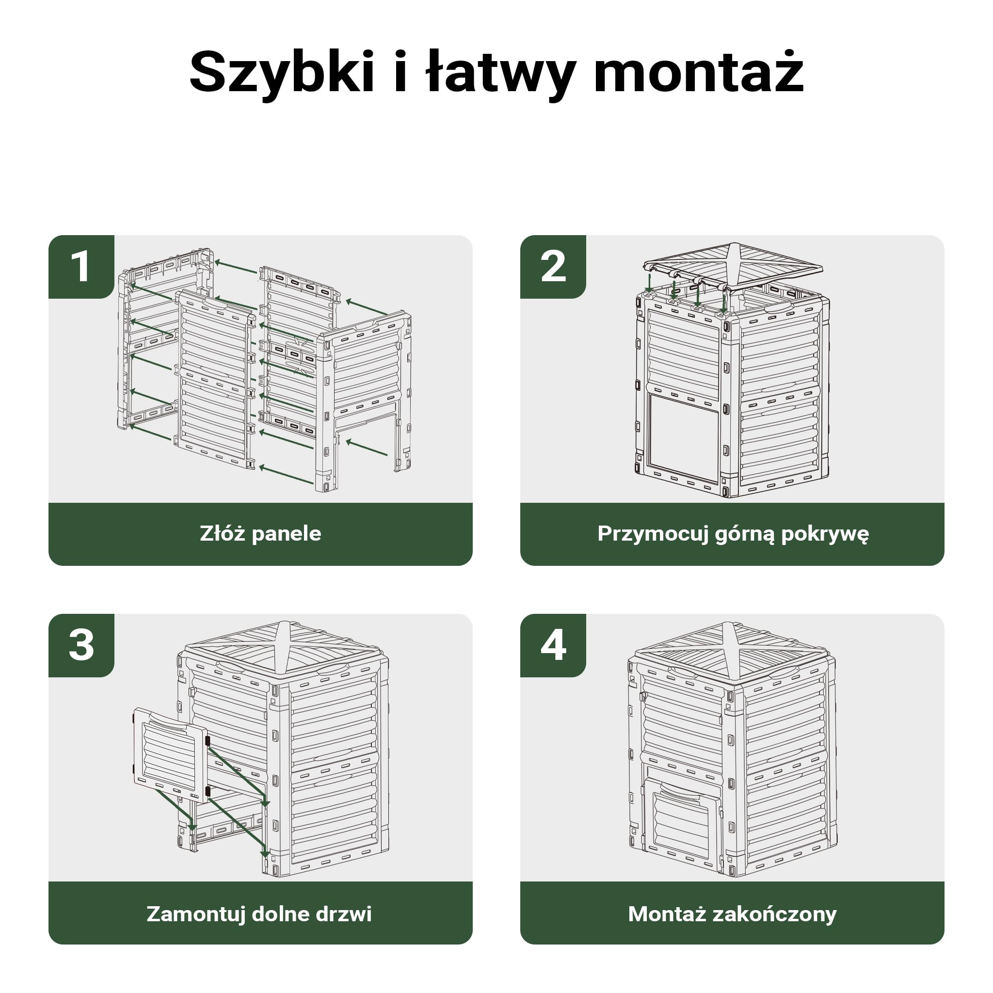 Wiltec Kompostownik ogrodowy modułowy 300 l o wymiarach 61 x 61 x 82 cm, plastikowy kompostownik na odpady organiczne, z pokrywą i klapą do opróżniania