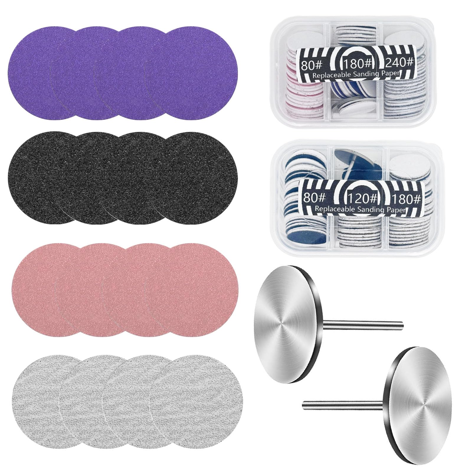 Discos abrasivos para pedicura 25 mm papel de lija grano 80 120 180 240 con 2 bases