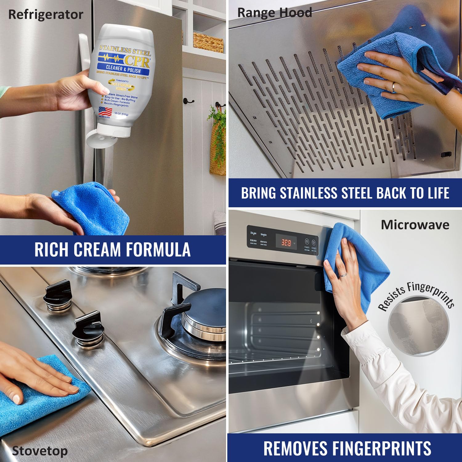Stainless Steel CPR Detergente e lucidatura per cucina 2 in 1, 510 g | Rimuove impronte digitali, macchie d'acqua e grasso, per frigoriferi, stufe e lavastoviglie