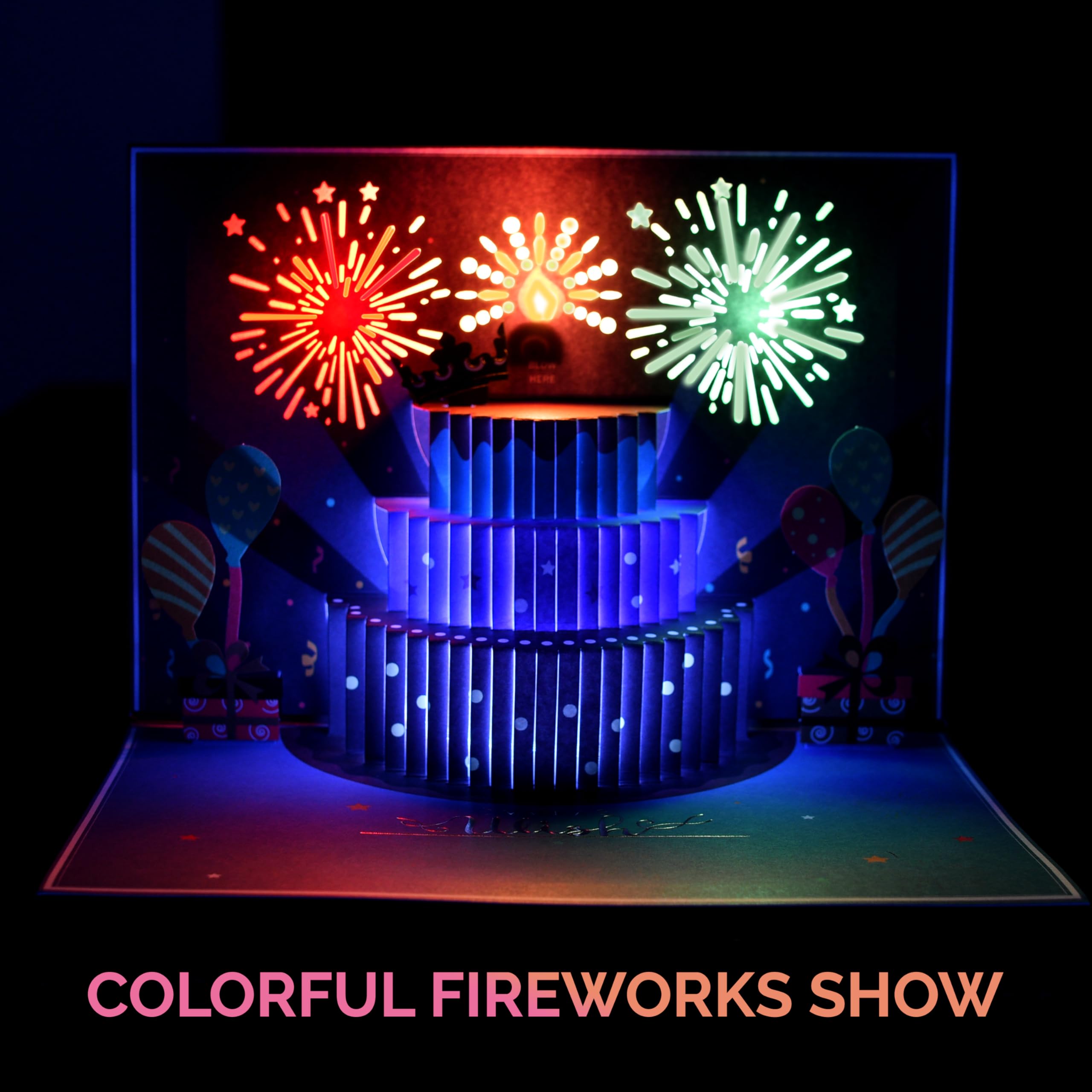 3D Pop Up Geburtstagskarte für Männer - LED-Lichter, Blaskerze für Applaus, kühnes und schlankes Design