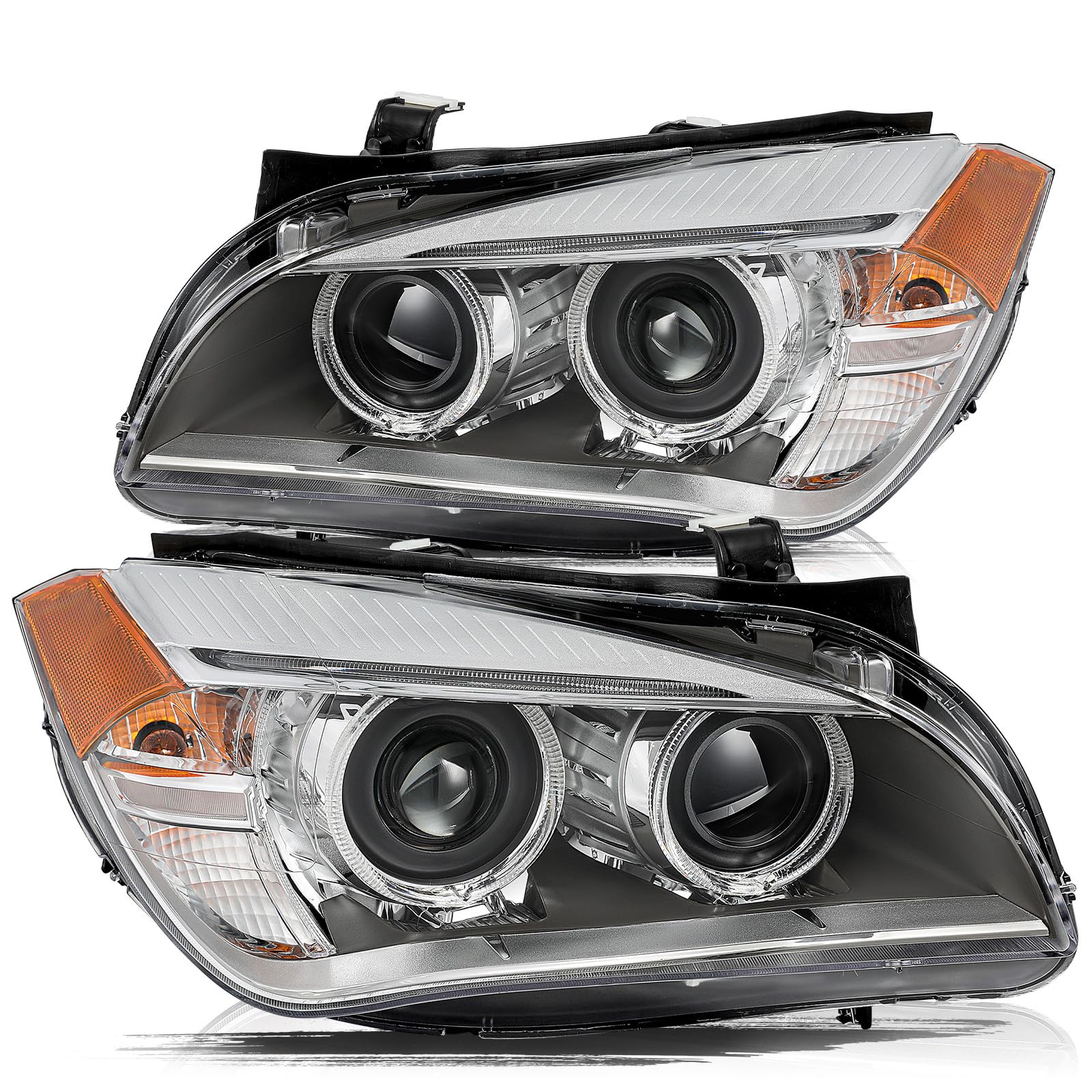 Aosky Headlight Assembly Compatible With 2013 2014 2015 BMW X1 E84 - Plug and Play LED Daytime Running Lights DRL, OE Headlamp Replacement(Driver and Passenger Side)