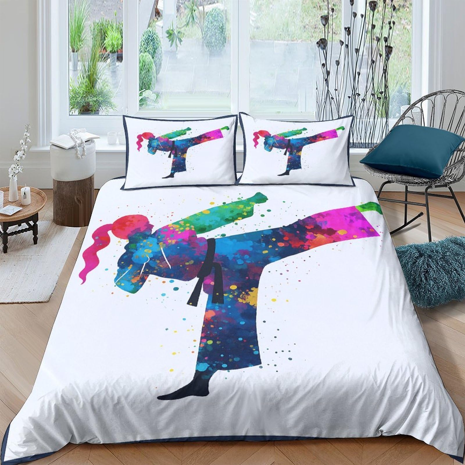 Ctjqhvkz Style-9 3D Printed Karate Kick Fitted Sheet Microfiber Vibrant Martial Art Bed Cover For Bedroom Dorm Easy Care Decor Single（135X200cm）