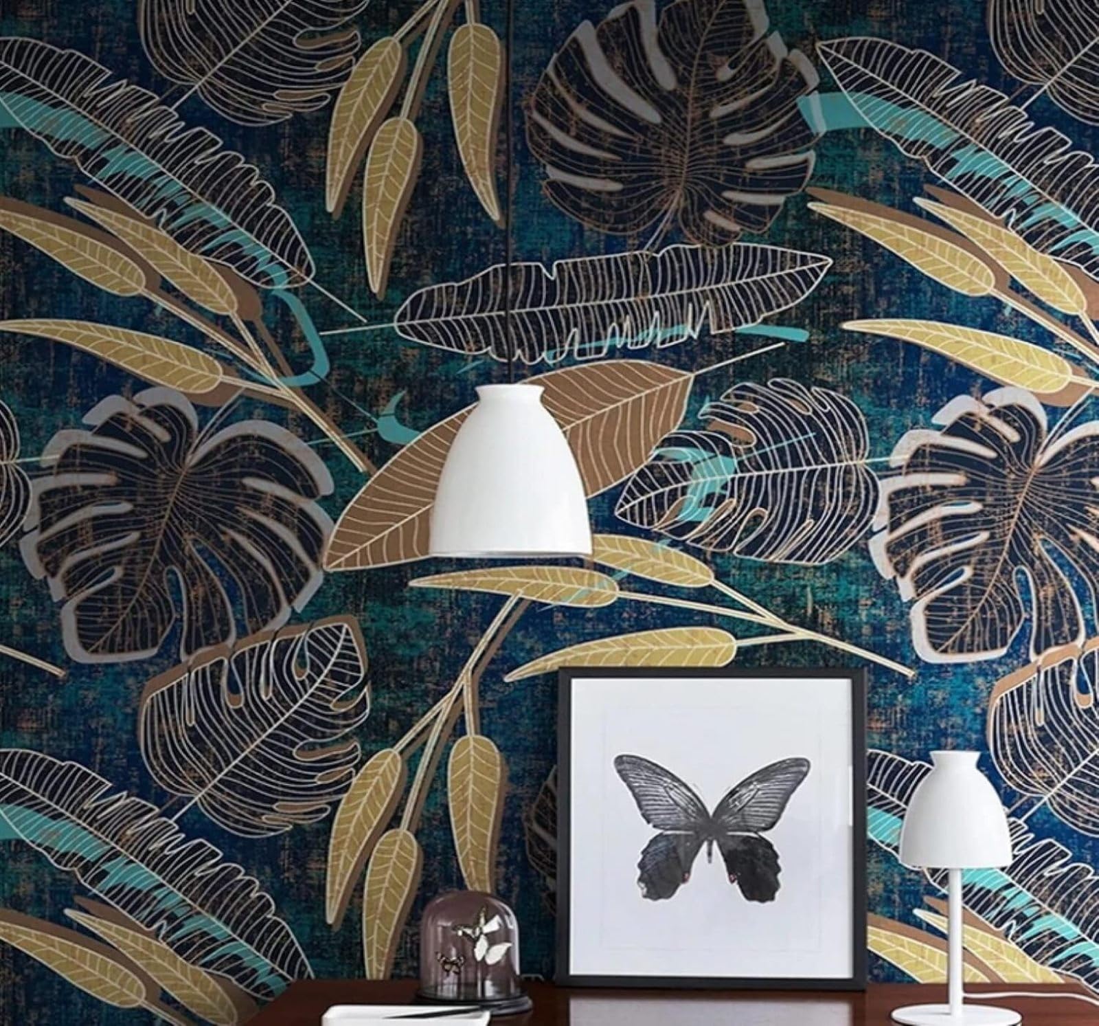 Retro Hand Drawn Tropical Plants and Leaves 3D Wallpaper Easy Install Feature Office Living Room Sofa Bedroom TV Background Wall Decoration-300cm×210cm