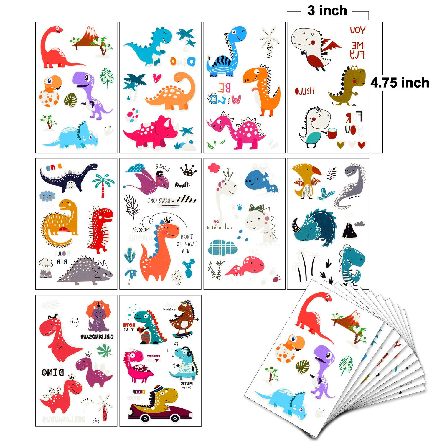 10 Sheets Luminous Dinosaur Temporary Tattoos for Kids, Glow Waterproo In The Dark Waterproof Fake Stickers for Boys and Girls Birthday Party Supplies, Stocking Stuffers,