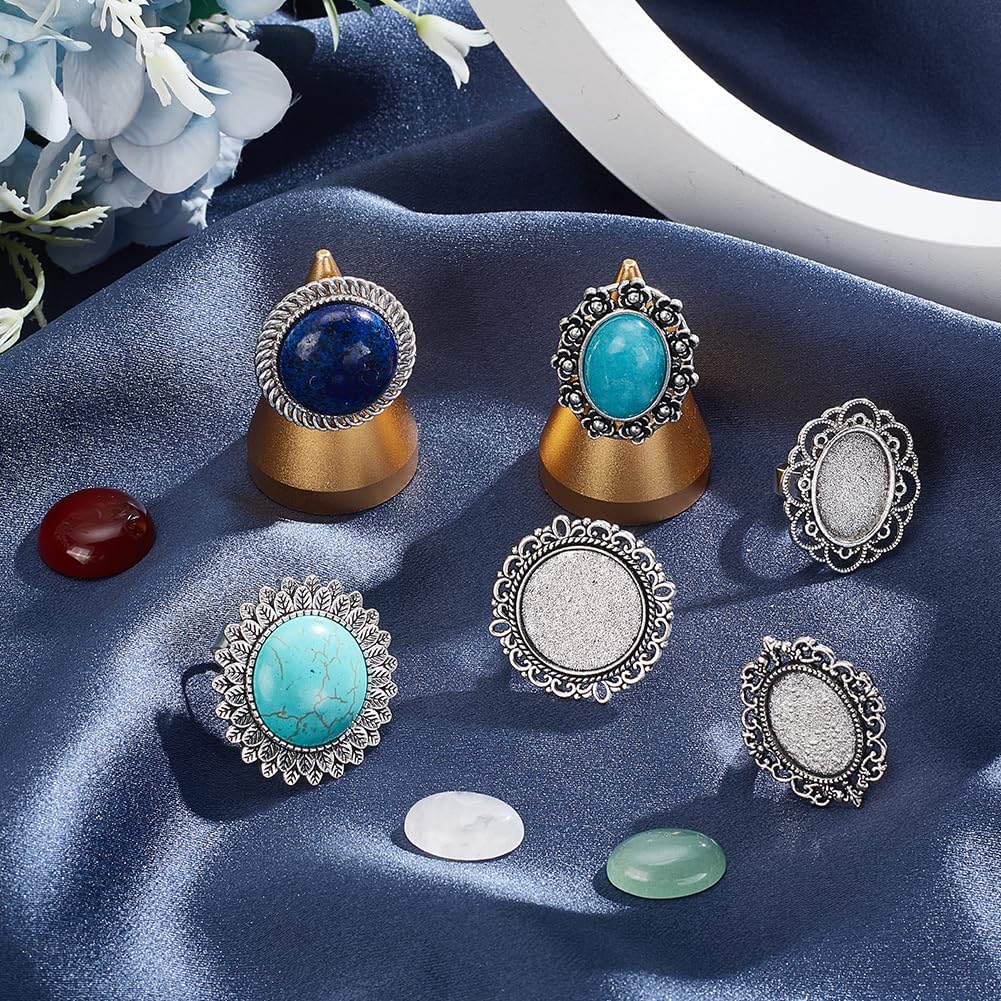 6PC Brooch Making Kit - Antique Silver Settings With Glass Cabochons