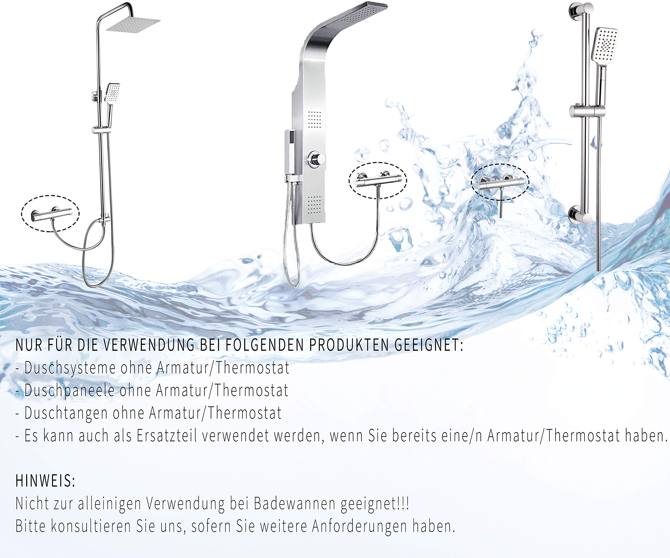 Elbe®Termostato de ducha de latón, mezclador termostático con botón de seguridad a 38°C, termostato de ducha cromado