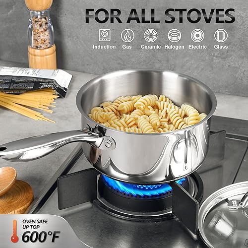 Miniatura 5 de Juego de cacerolas MICHELANGELO 6 piezas, olla de salsa de acero inoxidable 1810 con tapa, juego de ollas de fondo de tres capas, cacerola