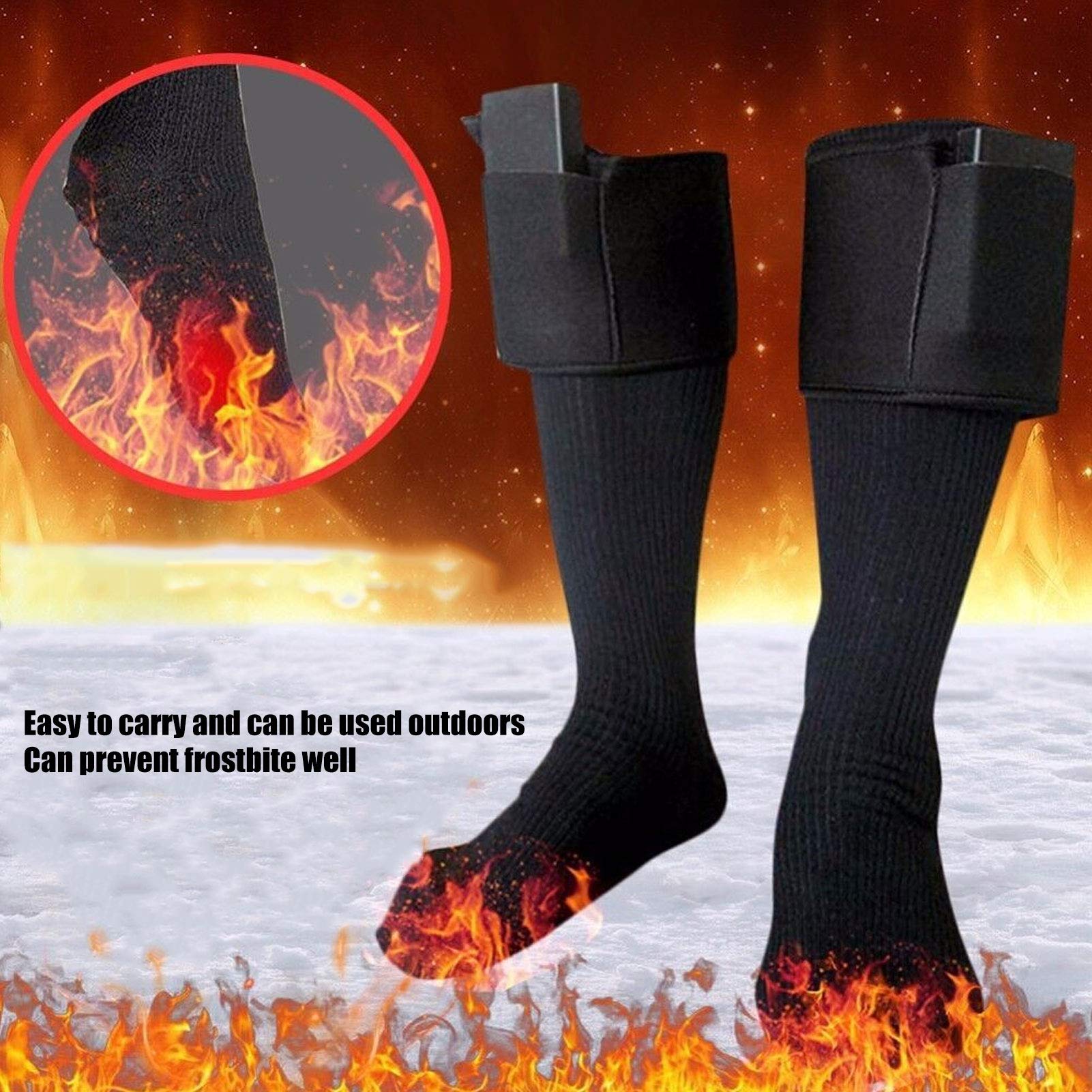 Paire de Chaussettes chauffantes électriques en Coton Chauffe-Pieds Thermique 6 AA alimenté 50 degrés Celsius Chauffage pour l'hiver en Plein air Ski Camping Cyclisme Pieds froids