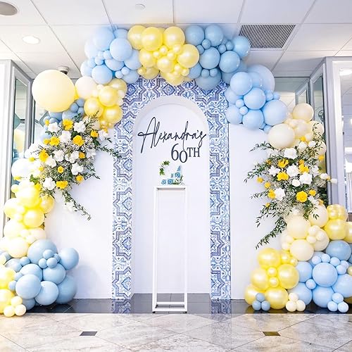 Miniatura 4 de Kit de arco de globos azules y amarillos, guirnalda de globos azul amarillo con globos de látex azul maca amarillo y blanco, guirnalda de arco de