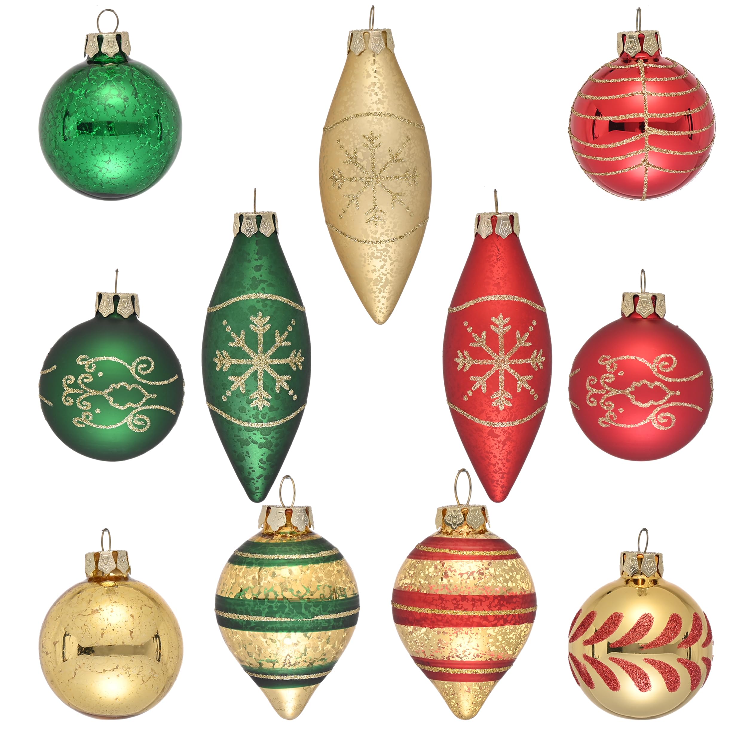 Valery Madelyn Weihnachtskugeln 12 Stück Weihnachtskugeln Glas, Weihnachtsbaumschmuck Christbaumschmuck mit Aufhänger,deko Weihnachten Thema Rot Grün Gold (M)