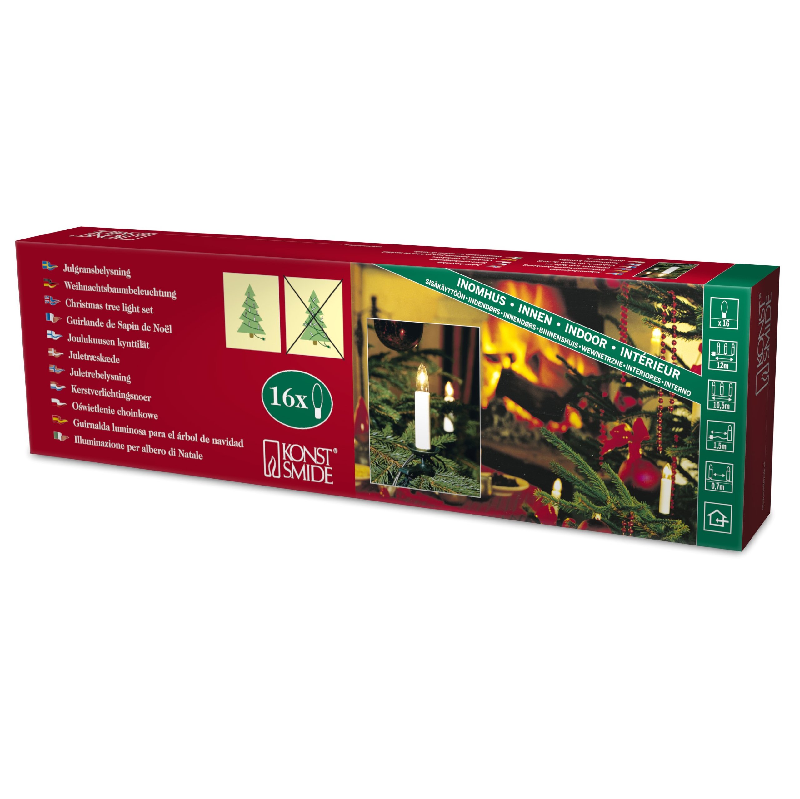 Konstsmide 1000-000 - Guirnalda de velas para árbol de navidad (16 luces transparentes, 230 V, para interiores)