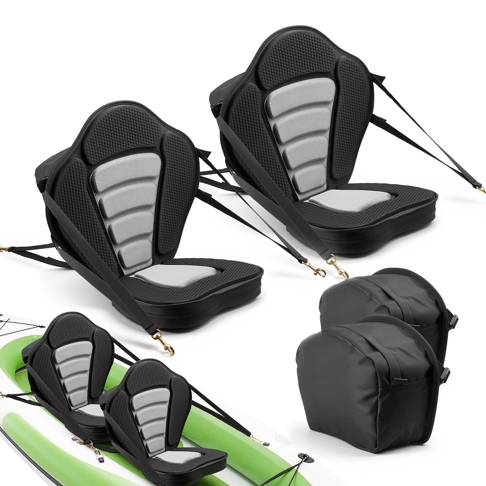 VEVOR 2 x Kajaksitz 53 mm Dicke, Gepolsterter Sitz für Stand-Up-Paddle-Board, Bootssitz mit Rückenlehne & Aufbewahrungstasche & Verstellbaren Gurten für SUP Kanu Angelboot Aufblasbares Kajak