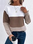 RANPHEE Femmes manches longues Col Col Couleur Bloc Automne Mode Pull tricoté Chandails Hauts de saut
