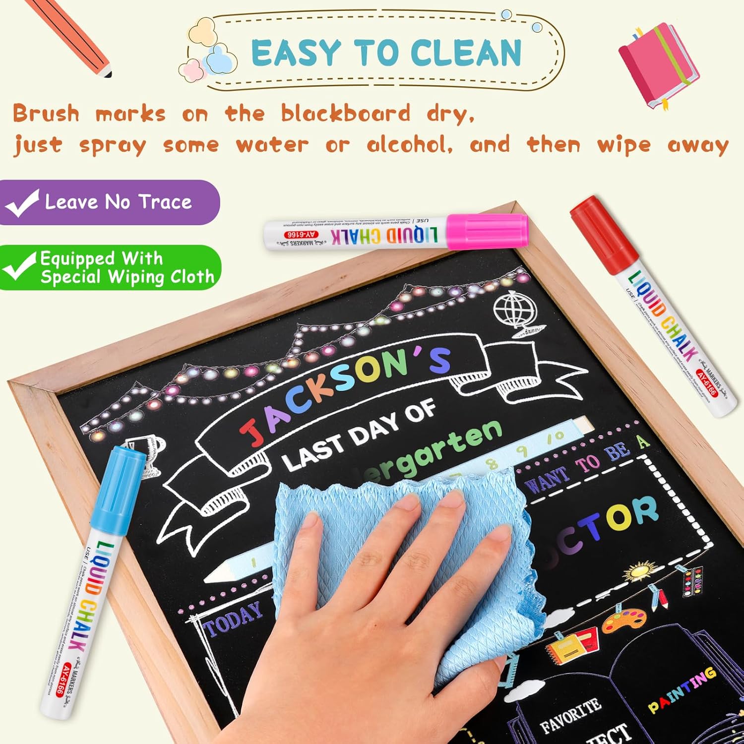 Stondino First Day of School Sign-16"x12"Wooden First and Last Day of School Board Double Sided Chalkboard with 8 Liquid Chalk Markers, Reusable Back to Schools Sign for Kindergarten Preschool