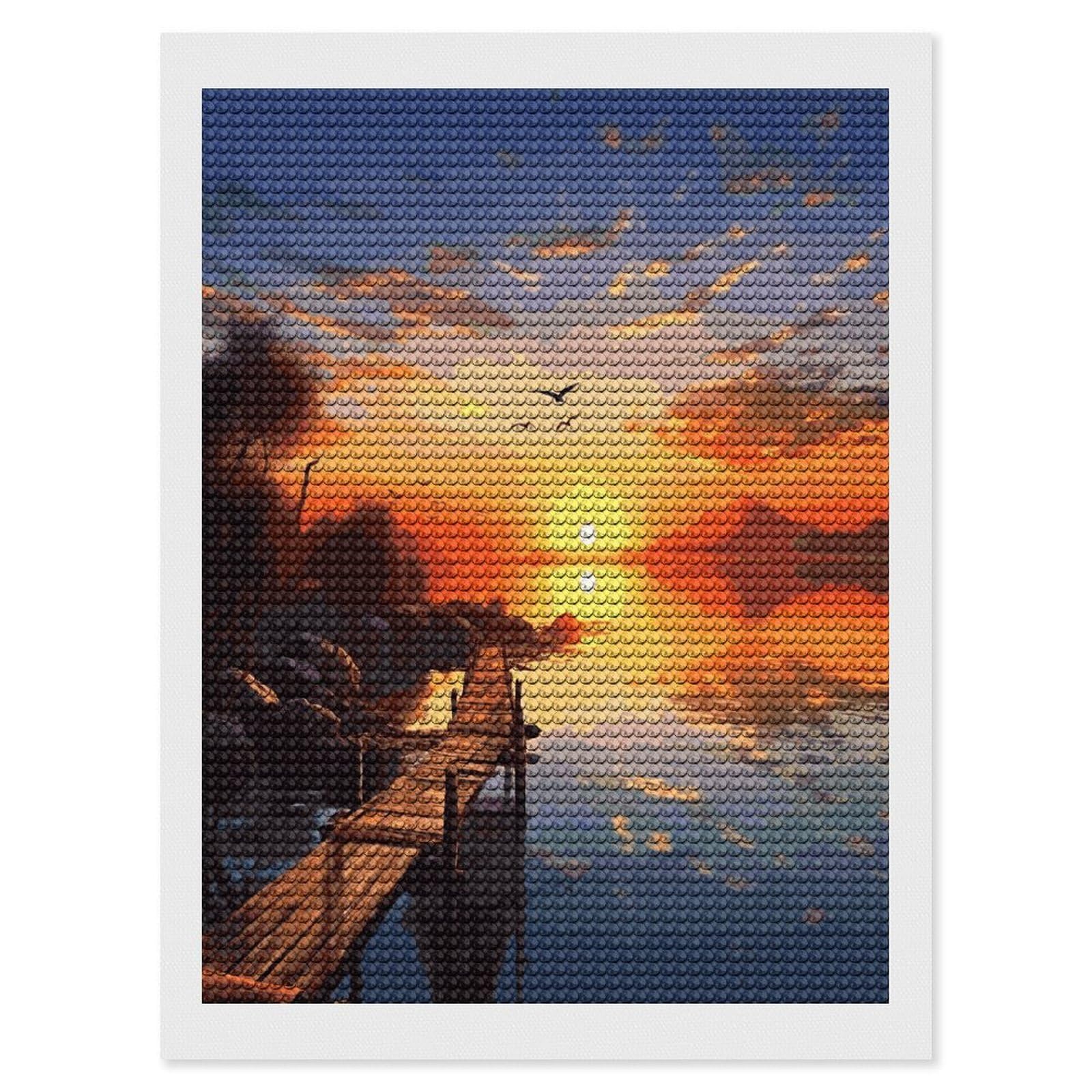 JTREHY Sunset Scenery Diamond Art Kits Personalized DIY Round Diamond Painting Kits for Beginner Full Drill Diamonds Dots Paintings for Adults Gem Art Crafts Home Decor