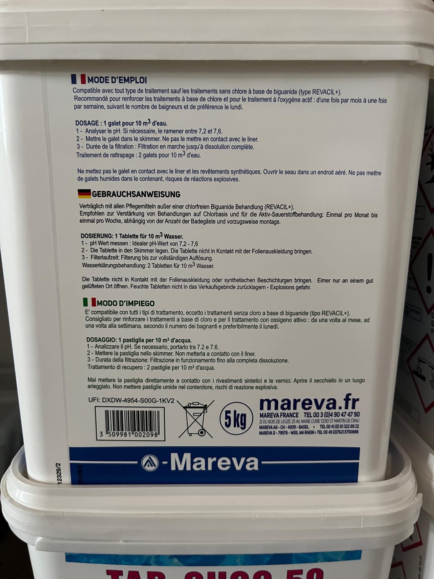 MAREVA Mini Chlorine Pebbles Pool Shock Treatment - 5 kg - 125 g - 1002091