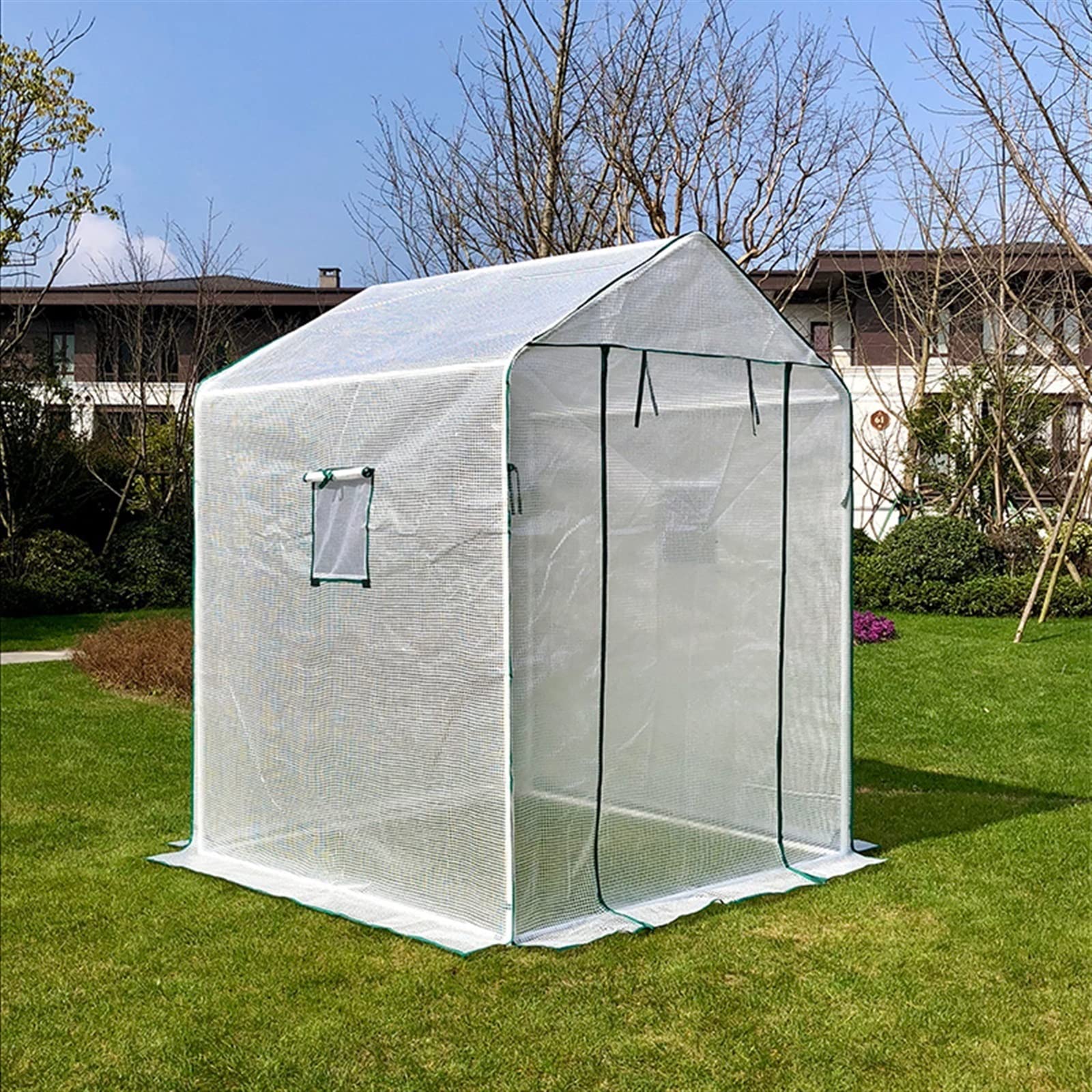 Tragbares begehbares Gewächshaus, treibhaus, weiße PE-Abdeckung, Sämlinge, Kräuter oder Blumen in jeder Jahreszeit, Gartenregal, foliengewächshaus für den Außen- und Innenbereich