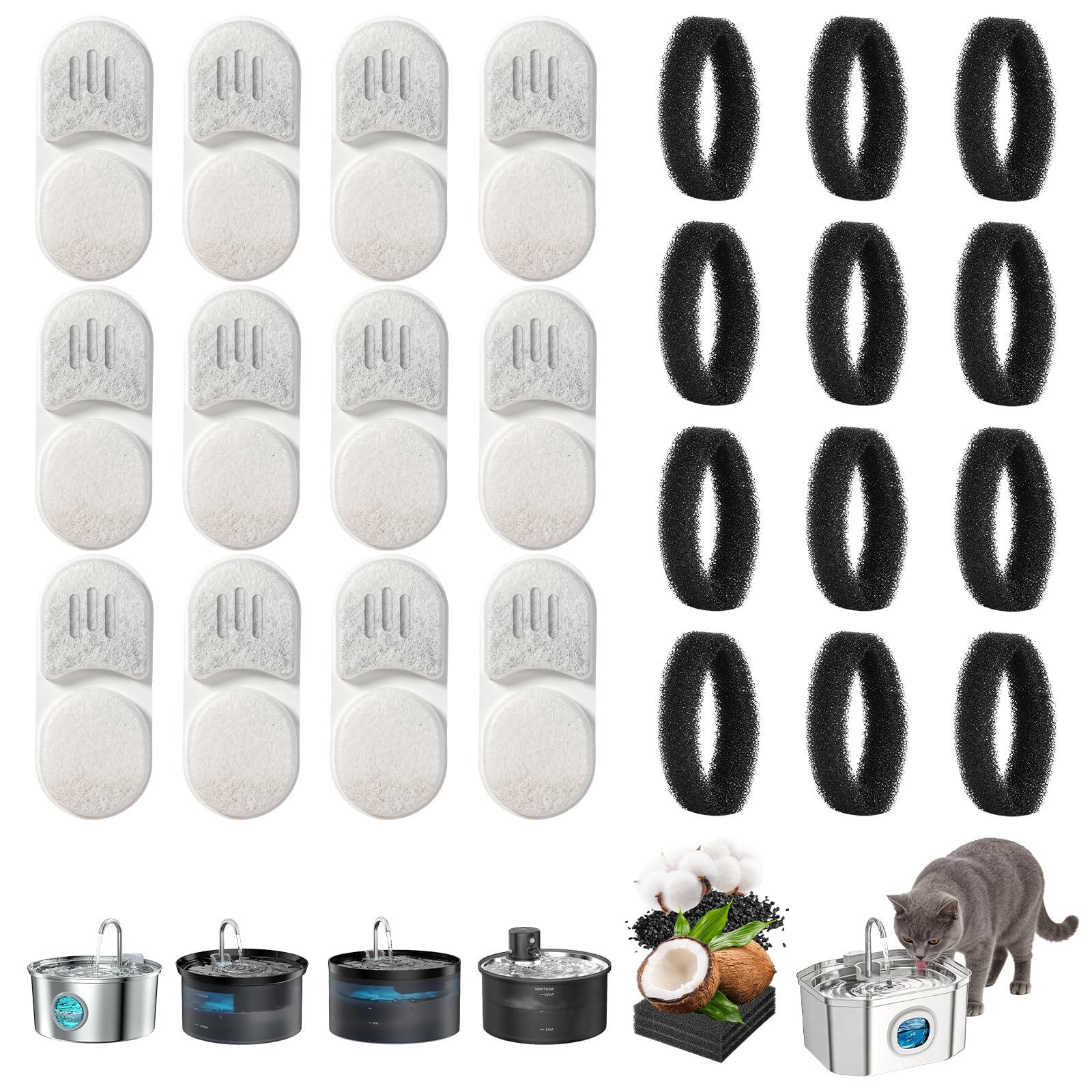 Yogidosm 24 Cat Water Fountain Filters, Cat Fountain Filters for 2L/3.2L/4L