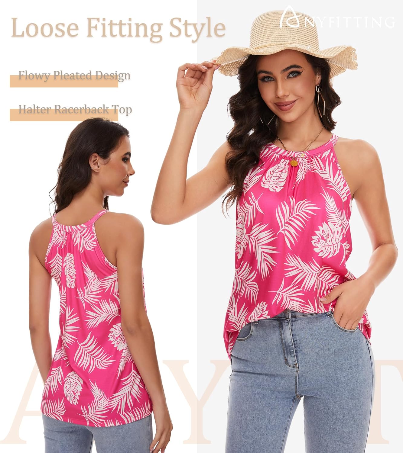 Women Halter Tank Top with Built in Bra Flowy Sleevless Padded Camisole Loose Fit Summer Shirt Top S-3XL - Image 4