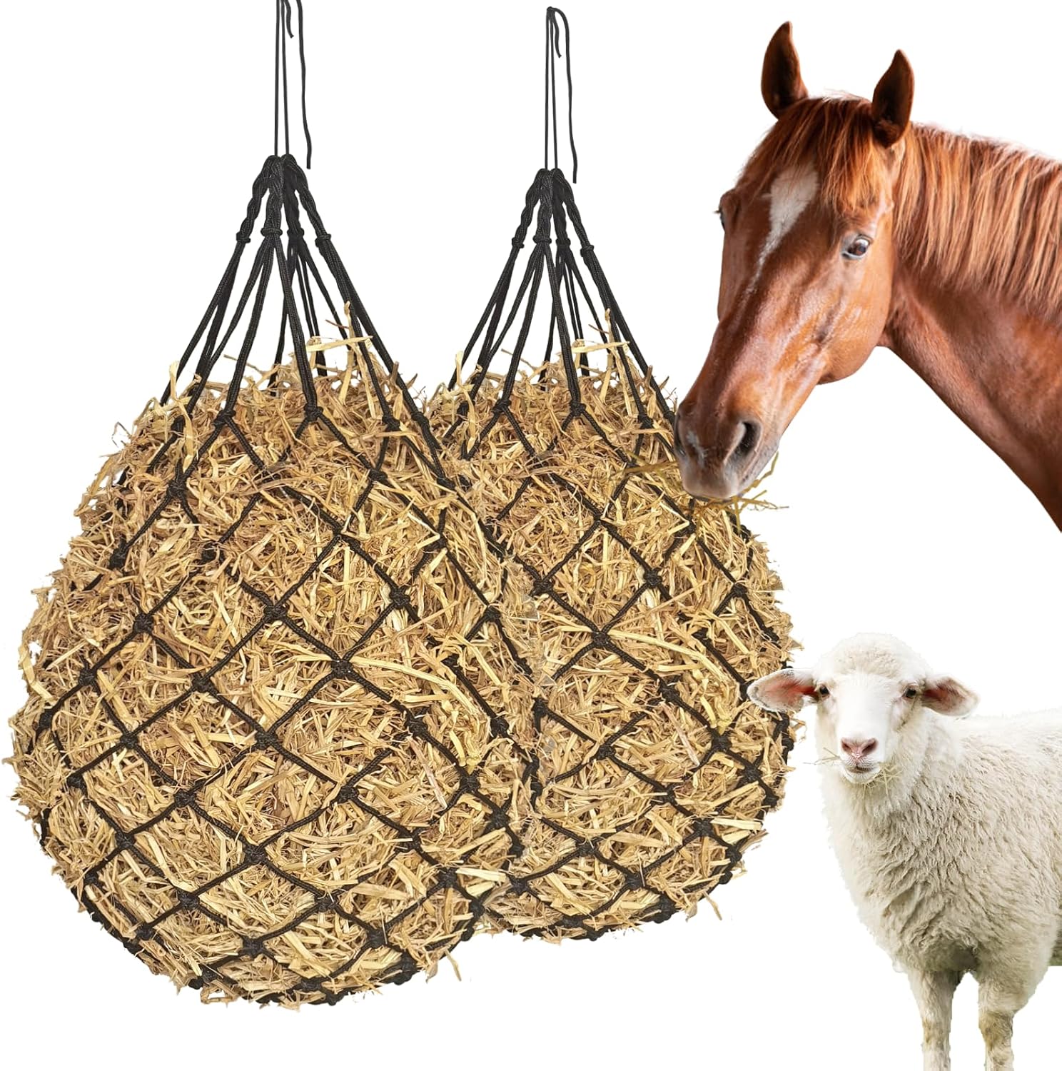 2PCS Hay Nets for Horses,2.36″x2.36″ Holes 40”Horse Hay Feeder Net for Slower Feeding,Strong Load-Bearing Hay Bag Hanging for Horse Stable Trailer (Black)