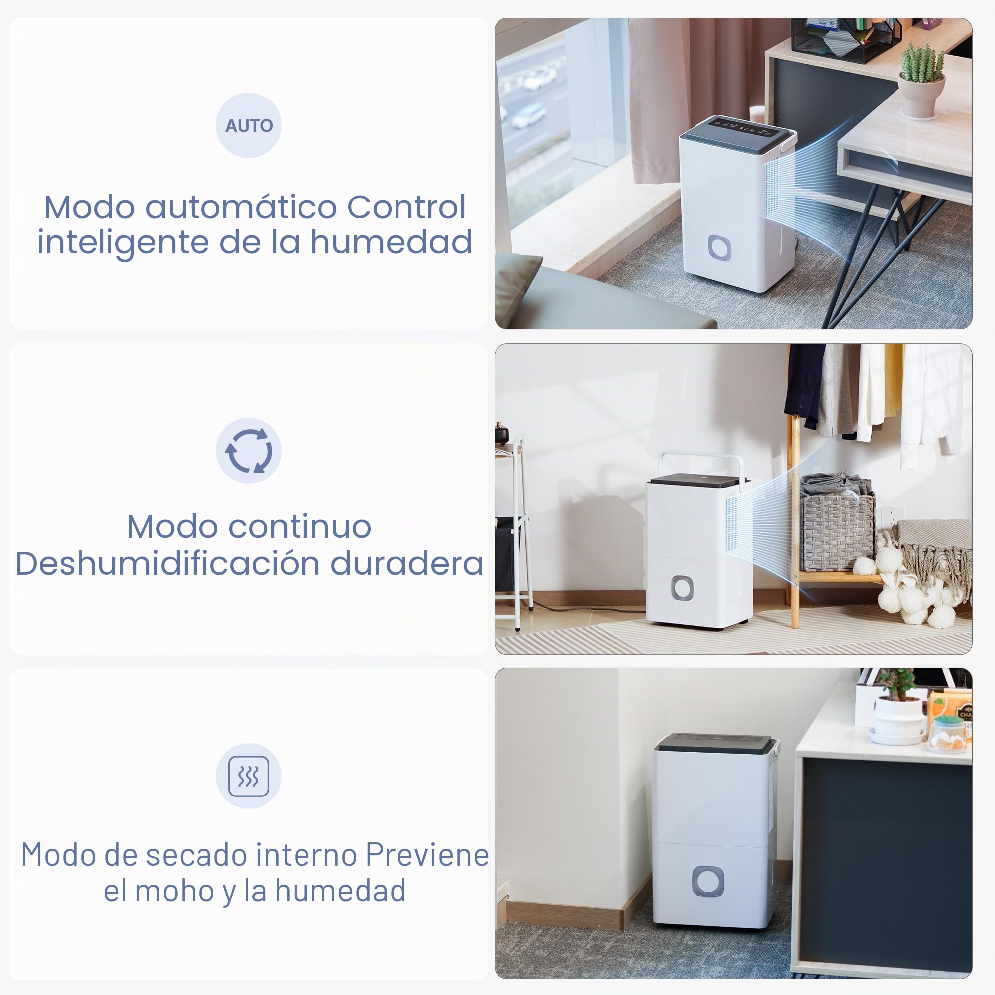 65L/Día 4.5L Po Deshumidificador Eléctrico de Gran Capacidad | Potente Compresor Bajo Consumo Drenaje Continuo Silencioso para Casa/Baño/Habitación/Oficina/Garaje/Trastero