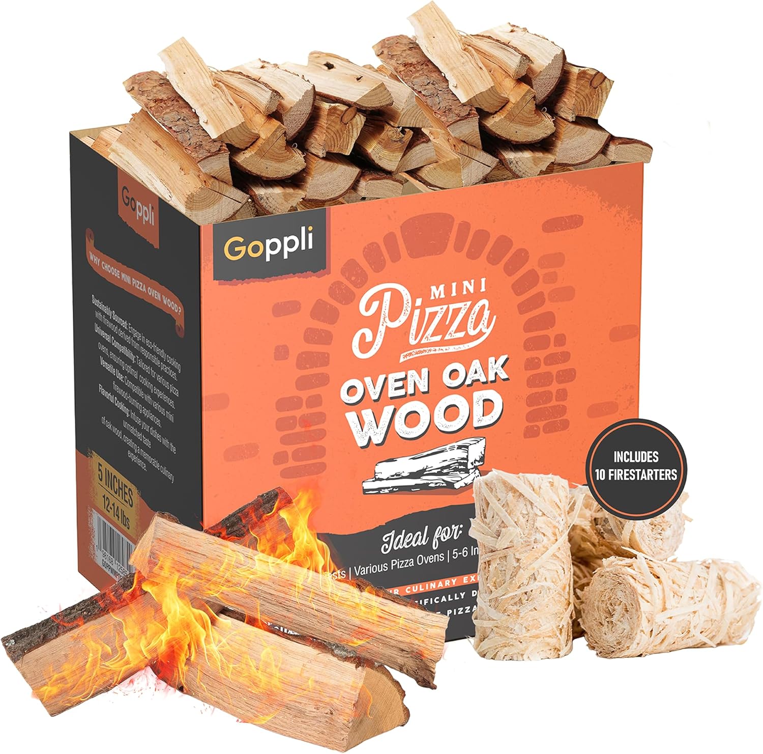 Kiln Dried Pizza Oven Wood 5-6 Inch Oak Logs – 12-14 lbs Mini Split Firewood with 10 Natural Fire Starters – Cooking Wood for BBQ, Grilling, Smoking, and Outdoor Pizza Ovens