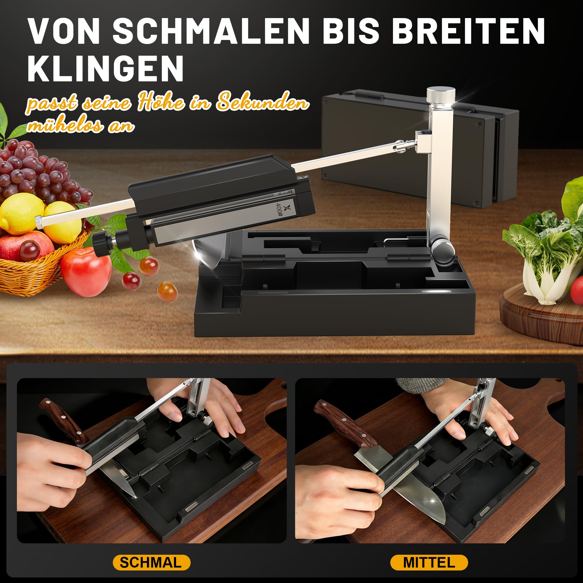 Ultra‑tragbarer Messerschärfer mit 4 Diamant‑Schleifsteinen